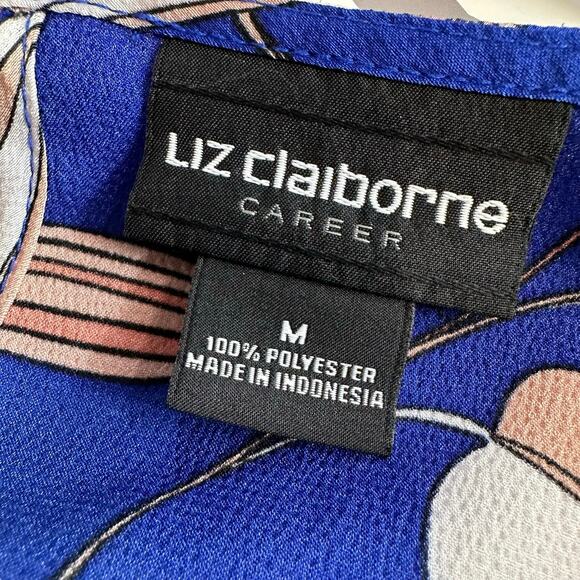 Liz Claiborne Blouse Blue Women M Layered Bell Sleeve Round Neck Pullover Career - Picture 6 of 7